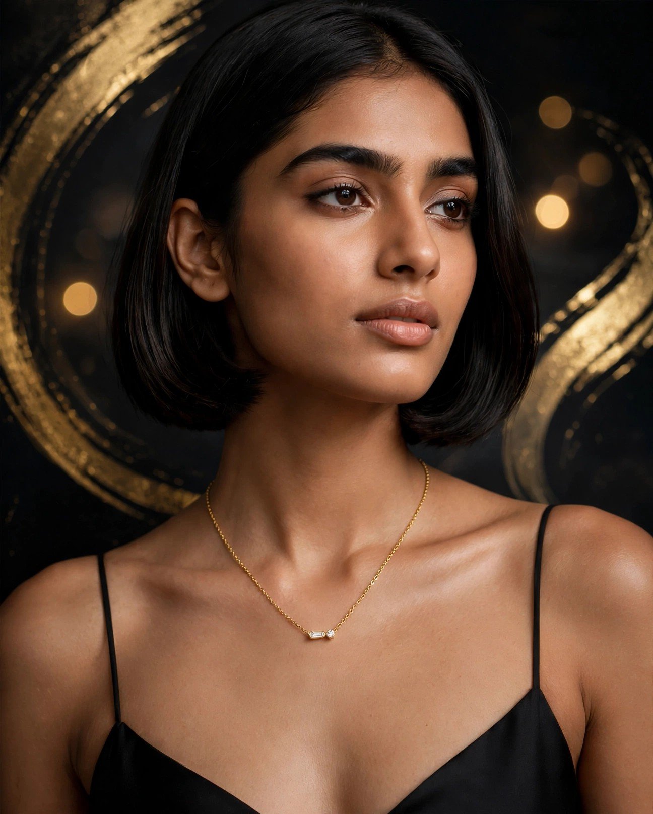 Dual Cut Zircon Gold-Plated Pendant Necklace for Women