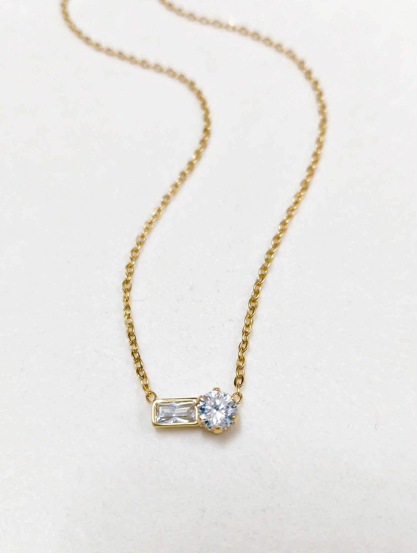 Dual Cut Zircon Gold-Plated Pendant Necklace for Women