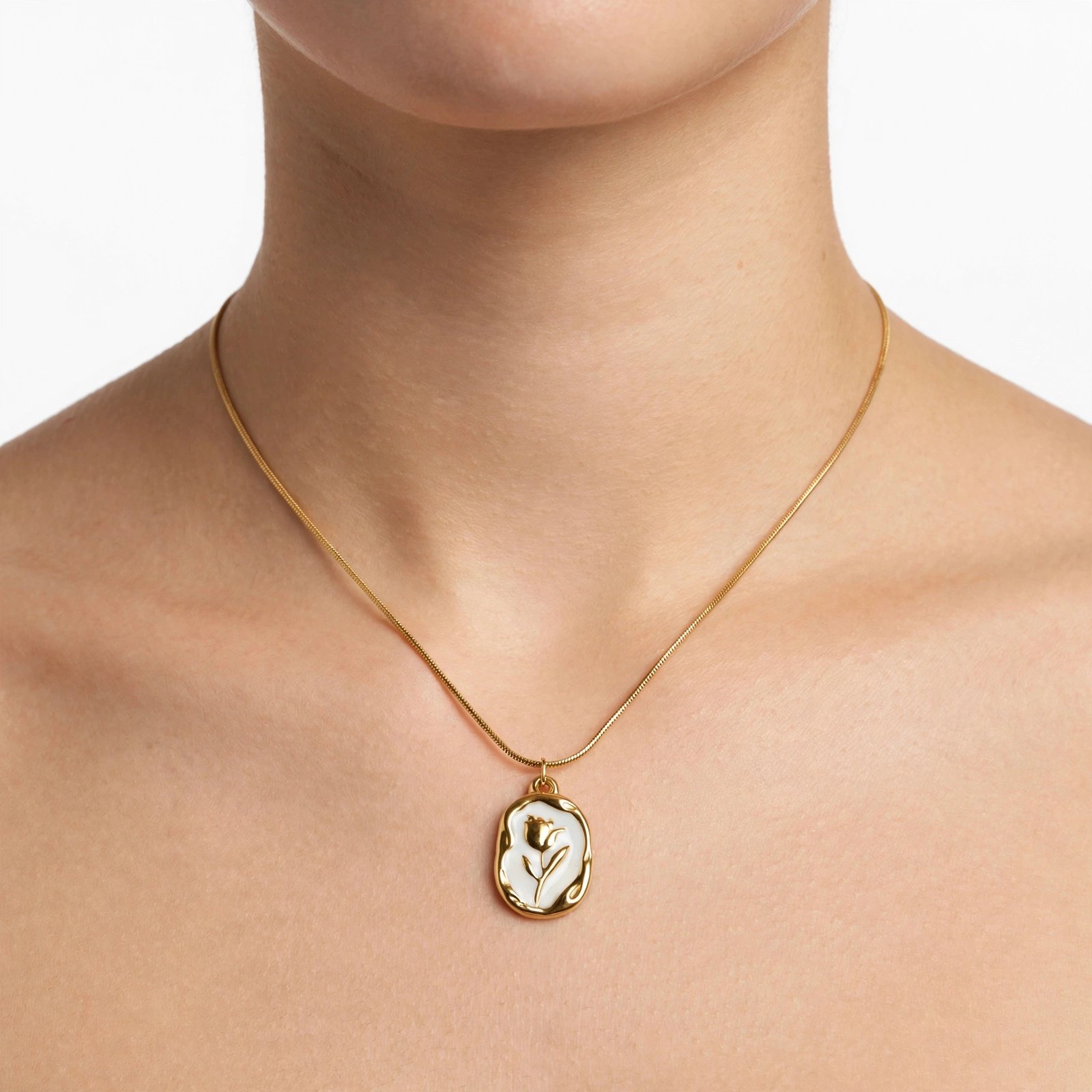 Tulip Bloom Enamel Pendant Necklace