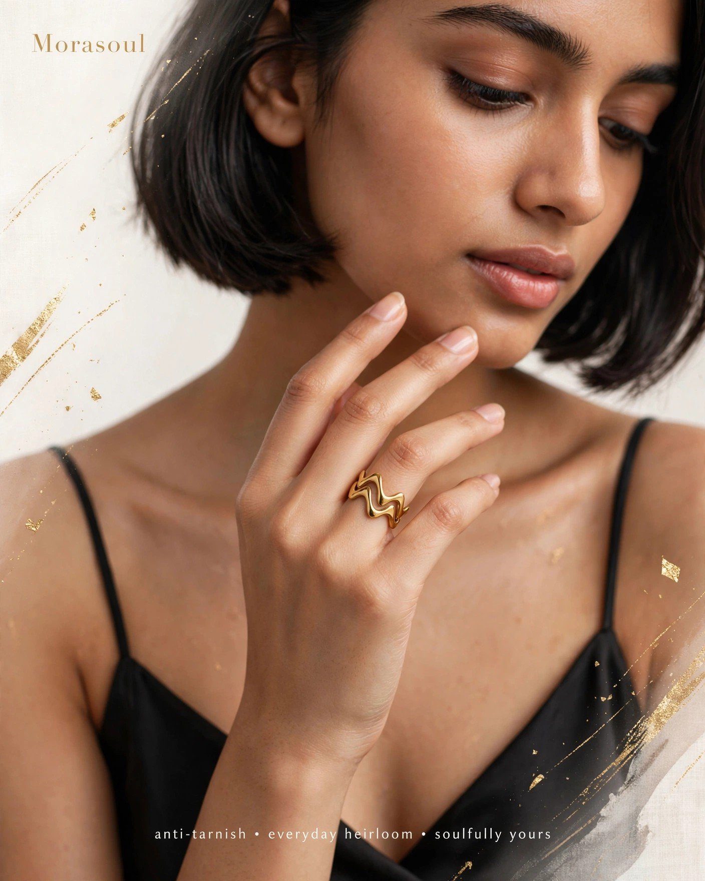Gold Plated Wave Design Adjustable Ring