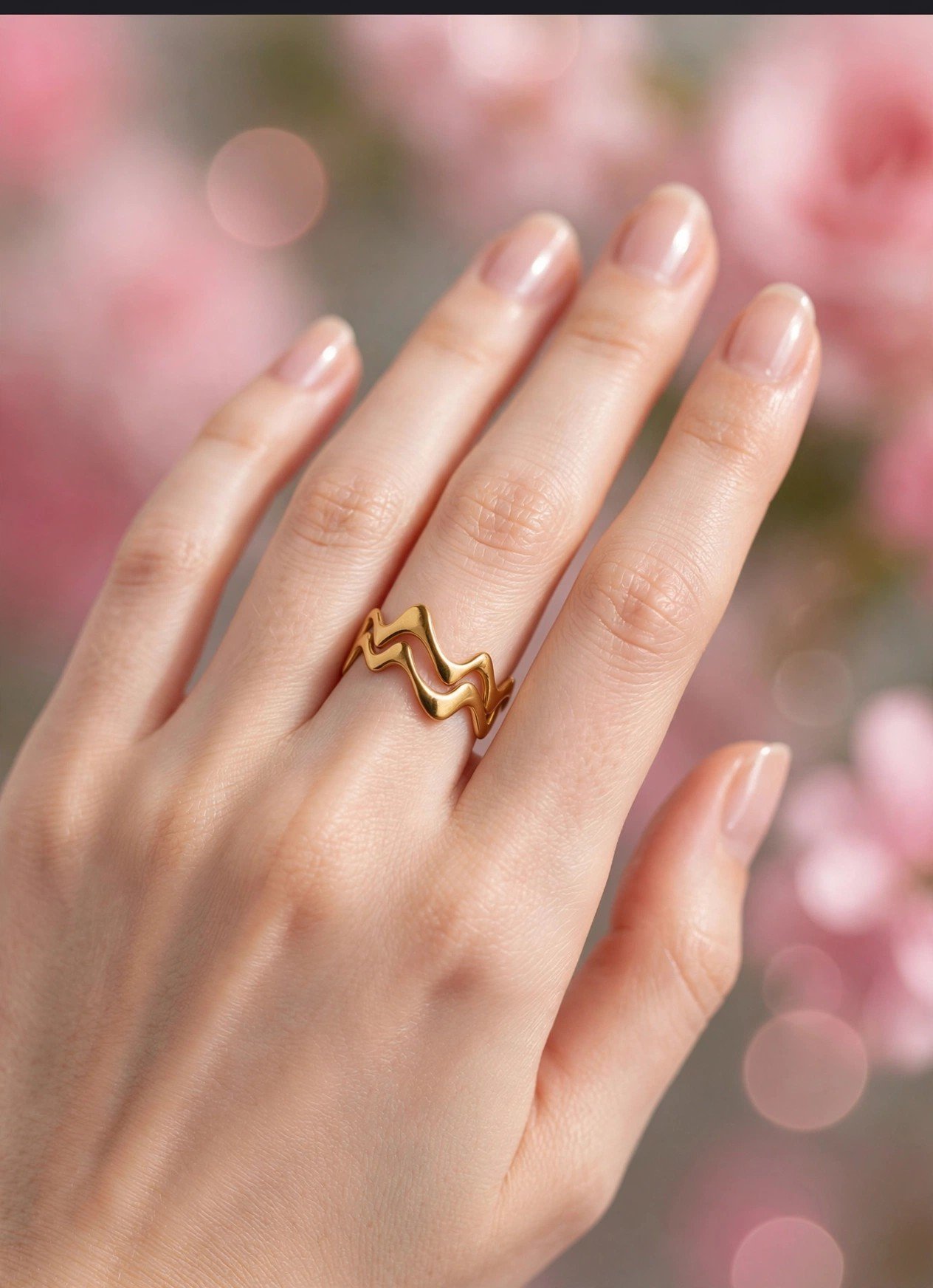 Gold Plated Wave Design Adjustable Ring