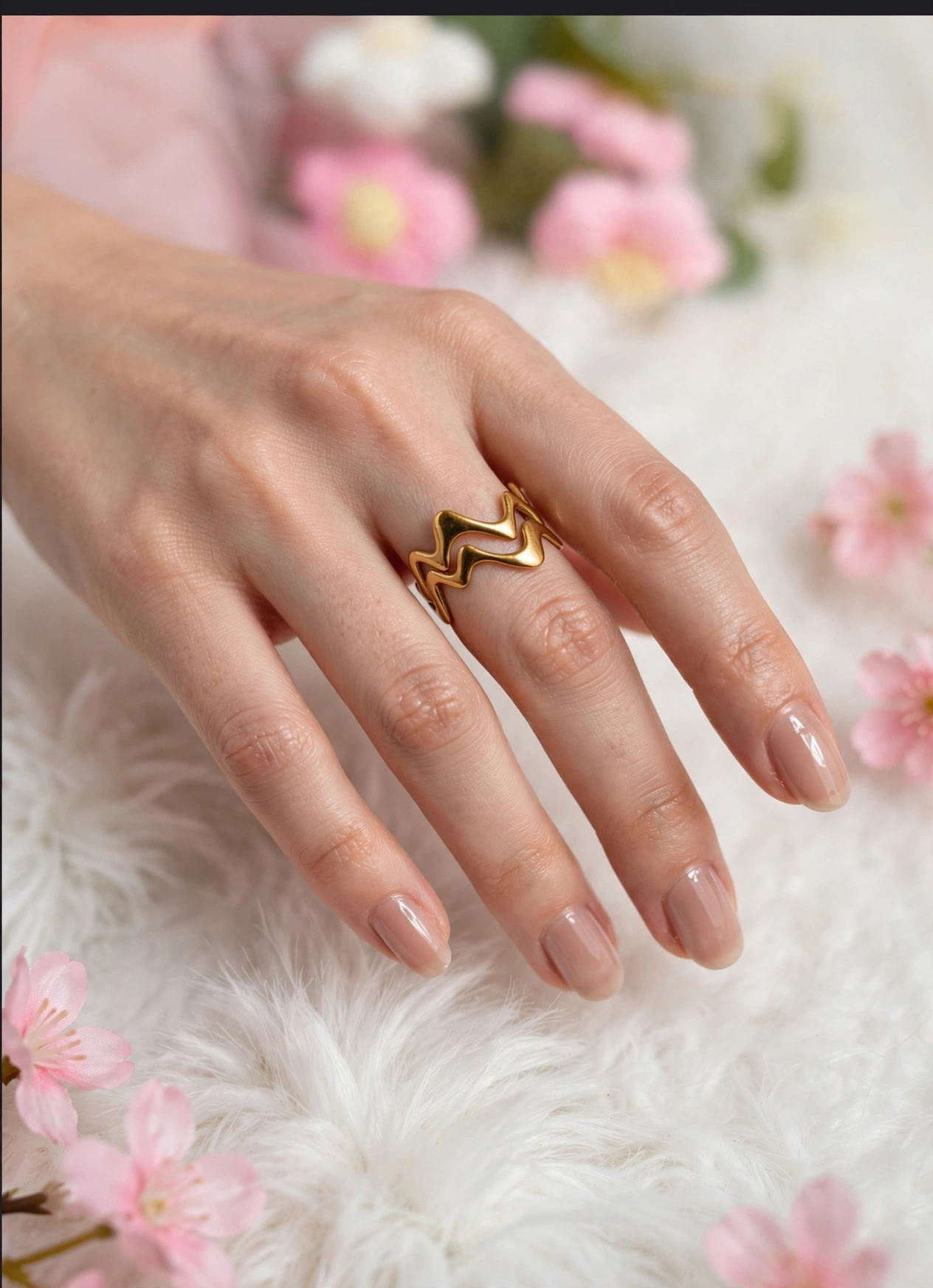 Gold Plated Wave Design Adjustable Ring